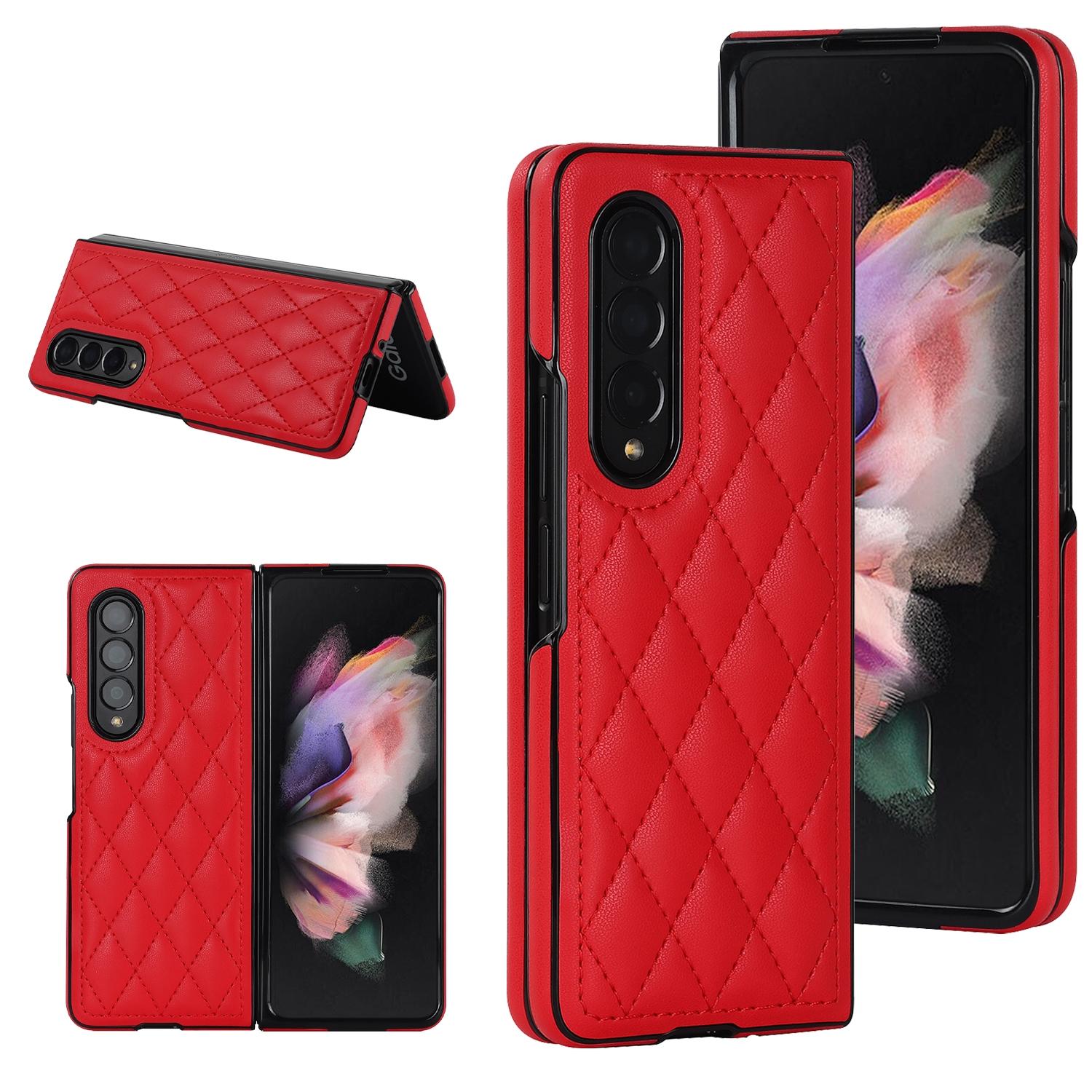 V562-B109201400ADE-202503211345-00 For Samsung Galaxy Z Fold4 5G Foldable Microfiber Phone Case - Rhombic Design - Red - Image 1