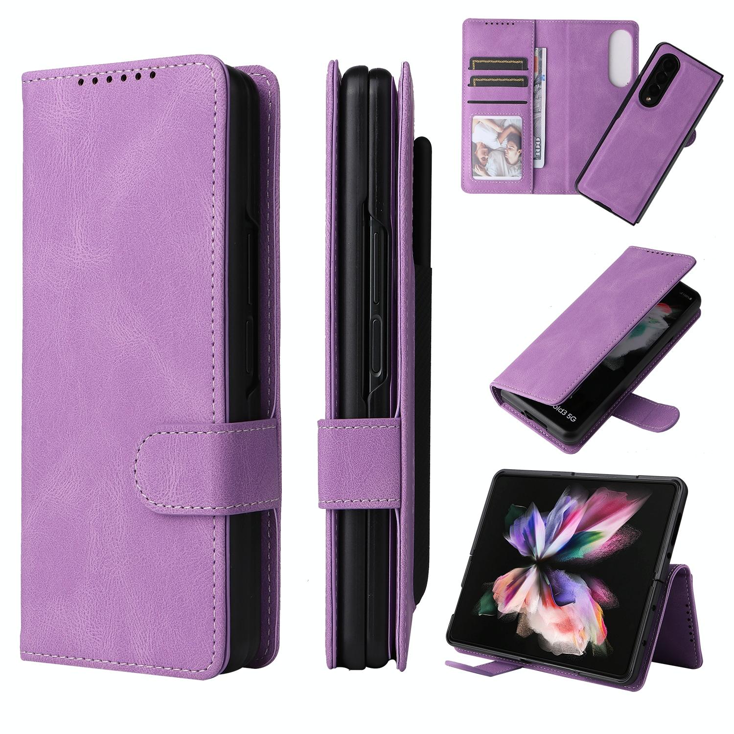 V562-B109206300ADE-202503211352-00 For Samsung Galaxy Z Fold4 5G Foldable Leather Case - Detachable - Purple - Image 1