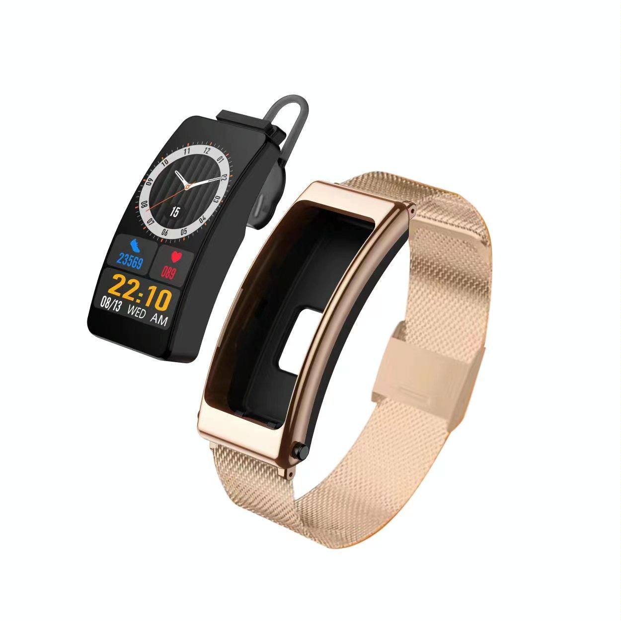 V562-B109433400ADE-202504251848-00 1.14 Inch Steel Band Earphone Detachable Smart Watch Support Bluetooth Call - Gold - Image 1