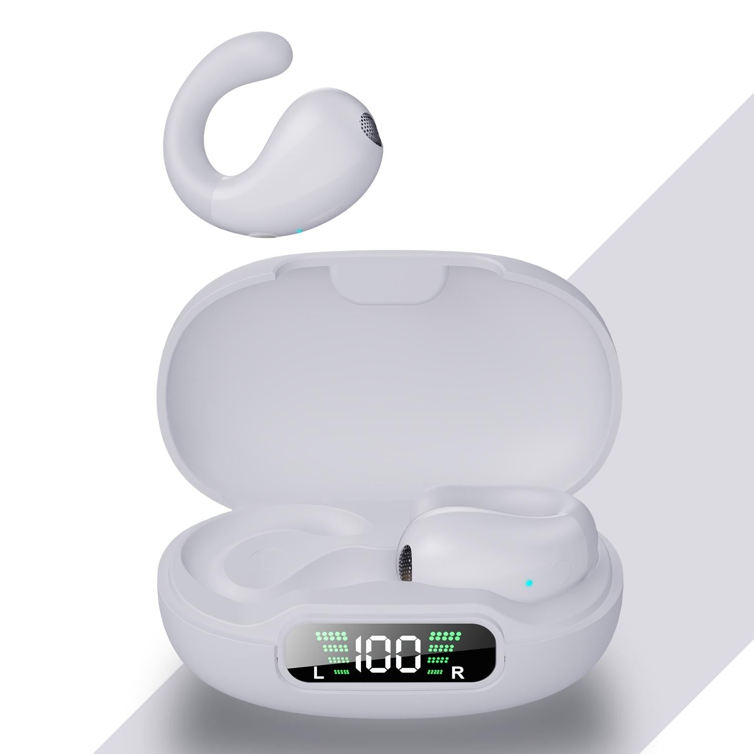 V562-B1096383060DBT-202505222111-00 Wireless Bluetooth Earphone with Charging Case - Clip-on - White - Image 1