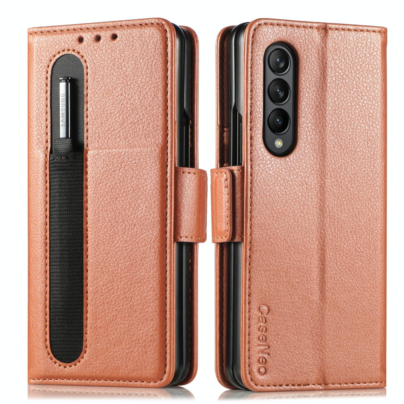 V562-B109665300ADE-202505291241-00 For Samsung Galaxy Z Fold4 5G Litchi Pattern Case With Pen And Card Slots - 4 - Brown - Image 1