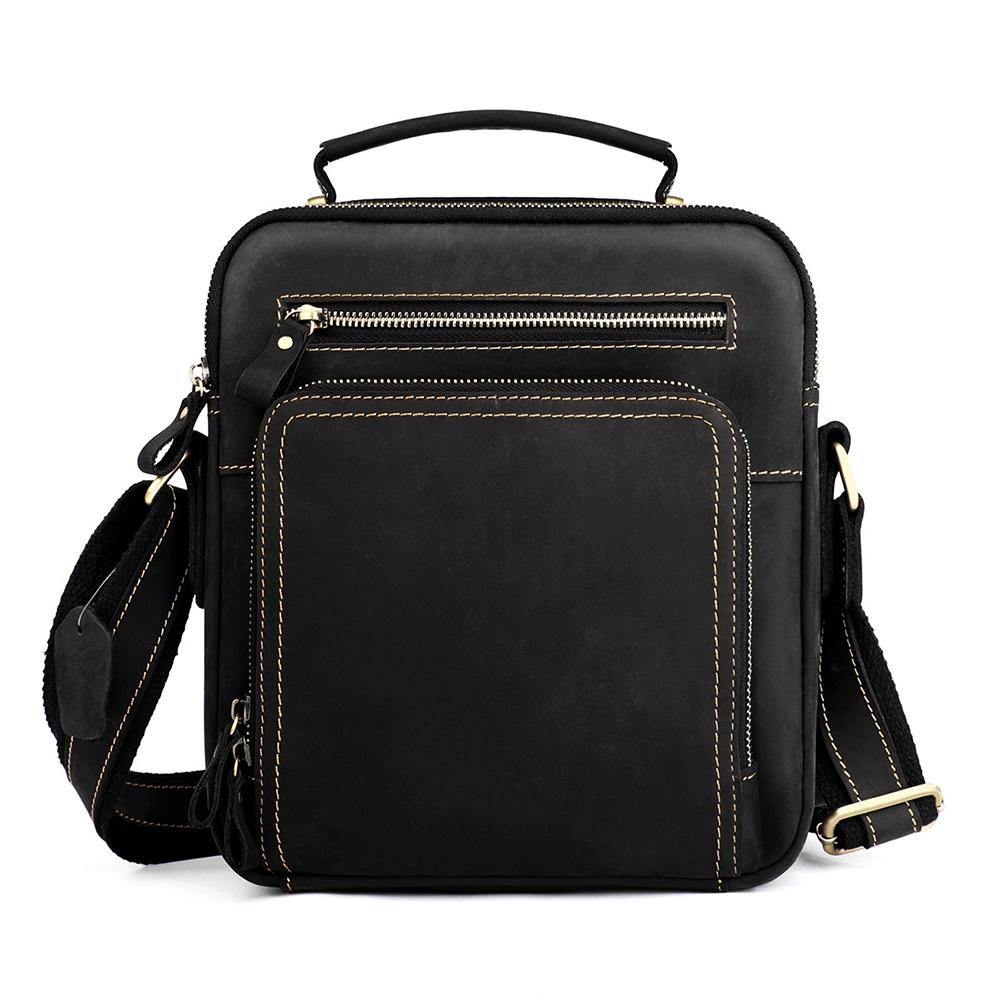 V562-B109888200ADE-202504251740-00 Men Crazy Horse Leather Crossbody Bag Durable & Stylish - Black - Image 1