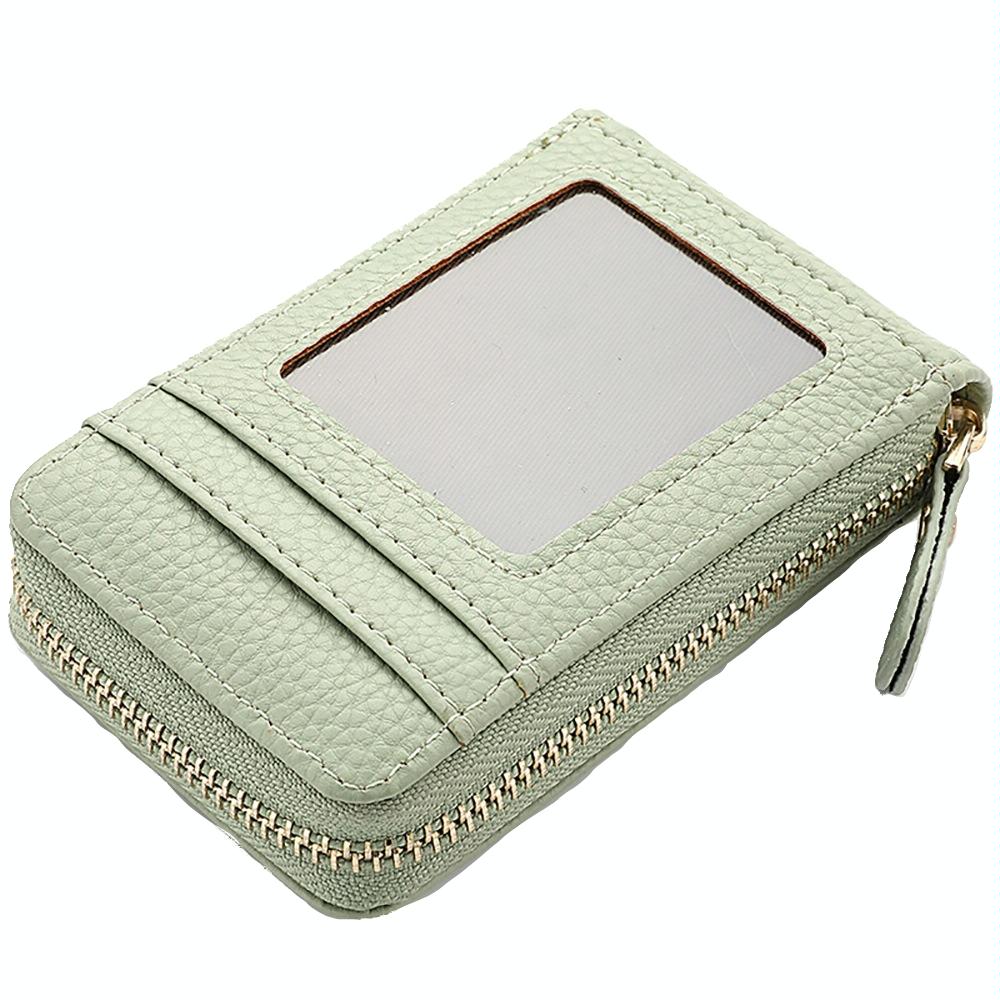 V562-B1098883060DBT-202503280235-00 Multi Slot Short Card Holder With Zipper Coin Purse Pu Leather - Light Green - Image 1