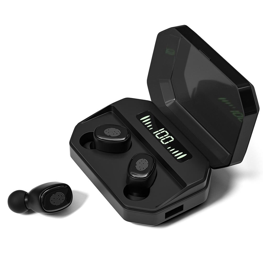 V562-B1546SAS-202505261842-00 Wireless Bluetooth 5.0 Earbuds with Touch Display & Charging Case - Black - Image 1