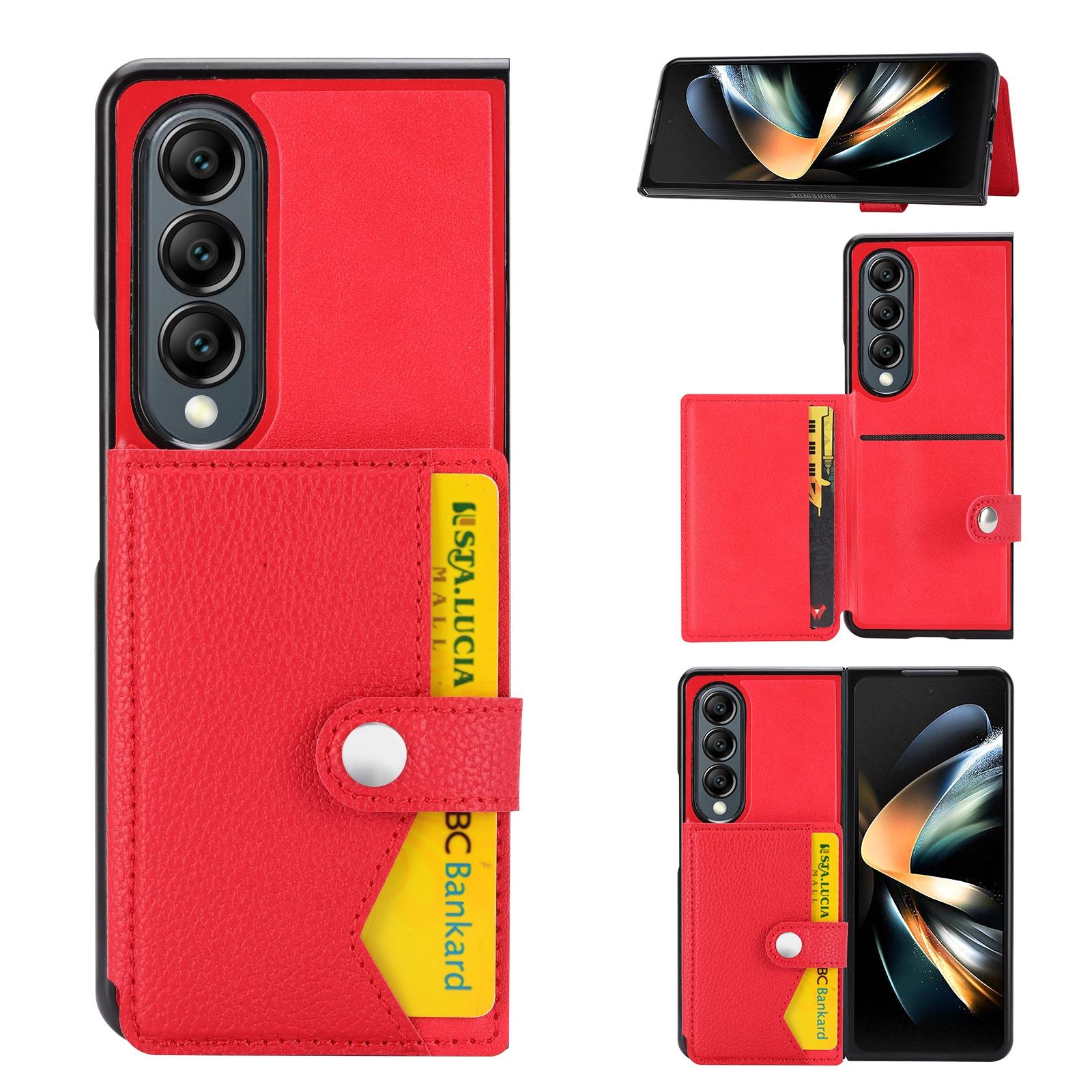 V562-B201788500ADE-202504221113-00 For Samsung Galaxy Z Fold4 5G Samsung Galaxy Z Fold4 Litchi Pattern Single Button Card Holder Phone Case - Red - Image 1