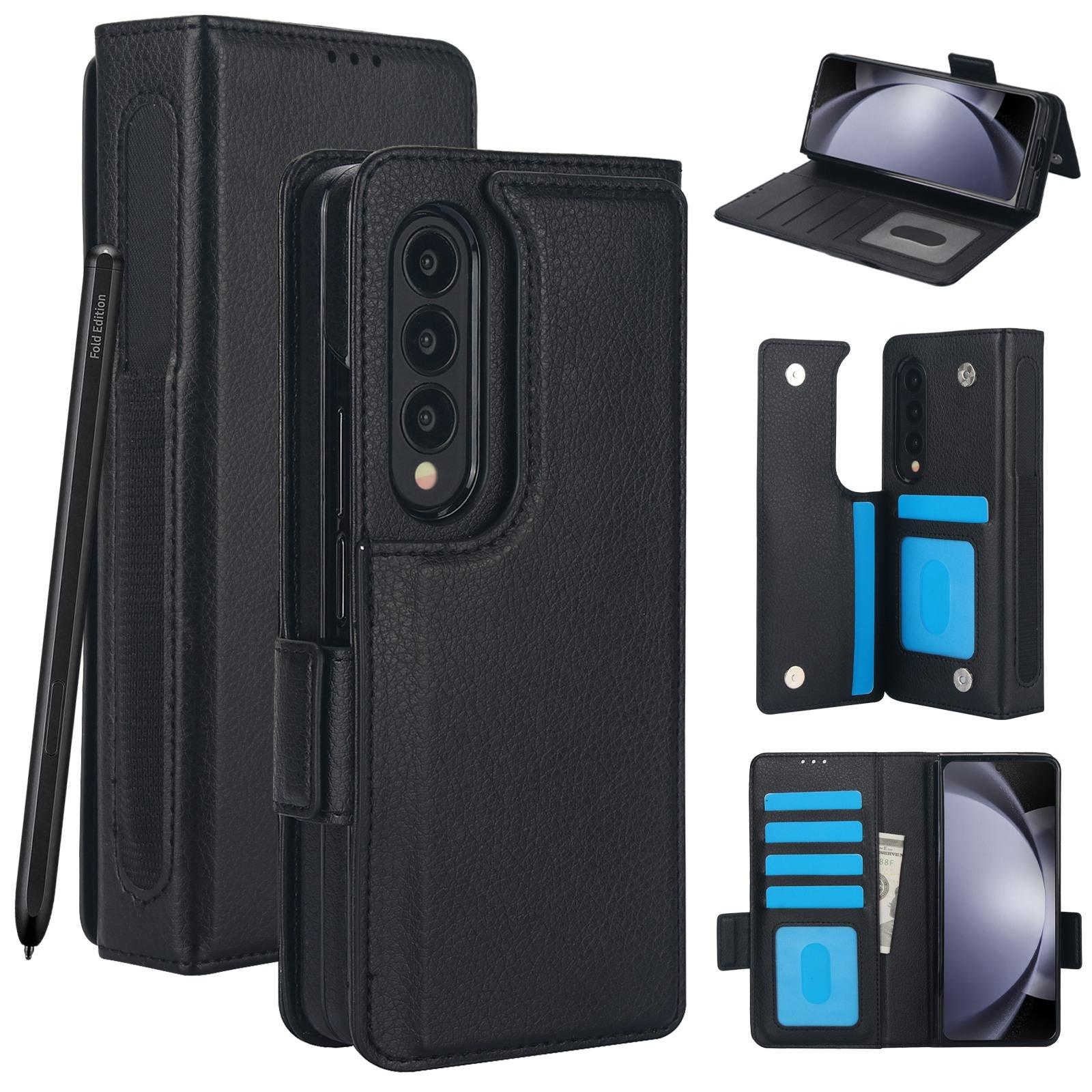 V562-B203215600ADE-202505221941-00 For Samsung Galaxy Z Fold4 5G Leather Phone Case With Pen Slot - Black - Image 1