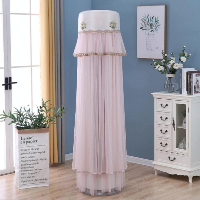 V562-B203811350DBT-202503031640-00 175cm Vertical Lace Air Conditioner Dust Cover - Round Column - Pink - Image 1