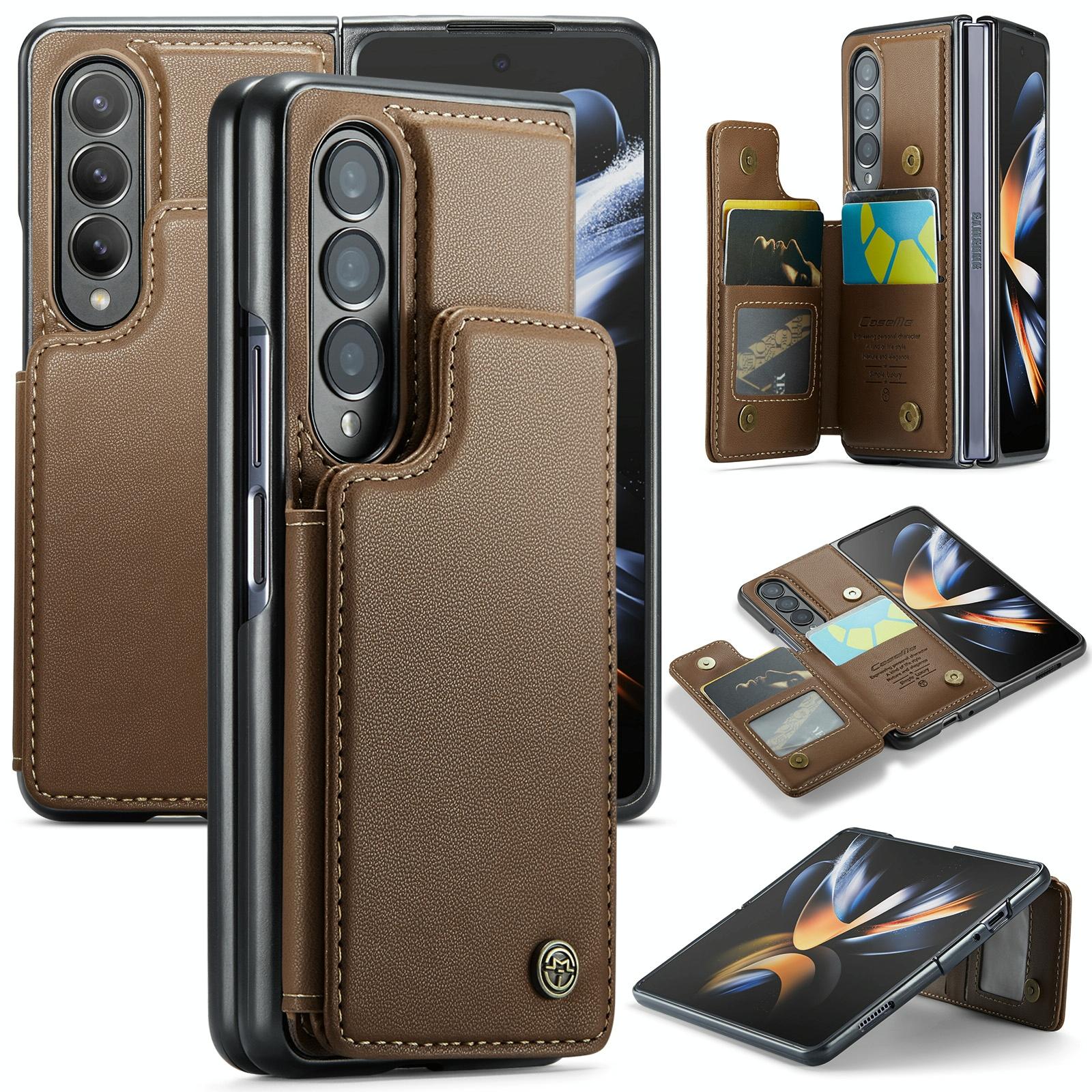 V562-B204745500ADE-202503211311-00 For Samsung Galaxy Z Fold4 5G Leather Rfid Phone Case - Brown - Image 1