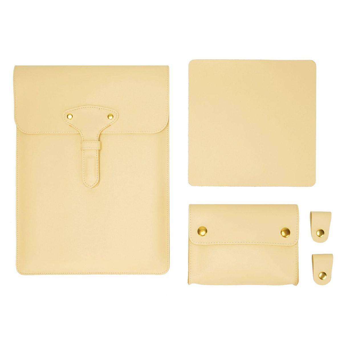 V562-B2065452060DBT-202504022105-00 3-in-1 Waterproof Leather Laptop Liner Bag - 14 Inches - Light Yellow - Image 1
