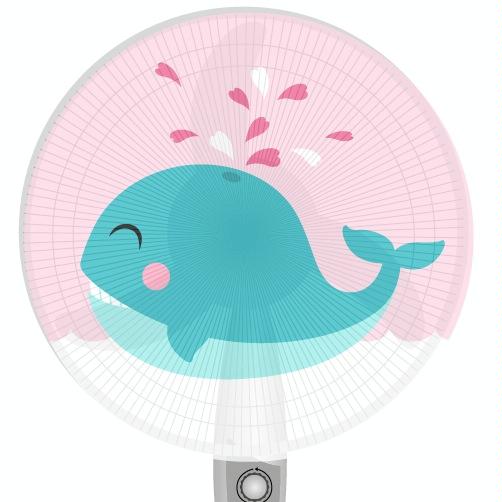 V562-B2080376240DBT-202503031730-00 18-inch Cartoon Children's Electric Fan with All-inclusive Mesh Protection Net and Anti-pinch Hand Cover - Blue Whale - Image 1