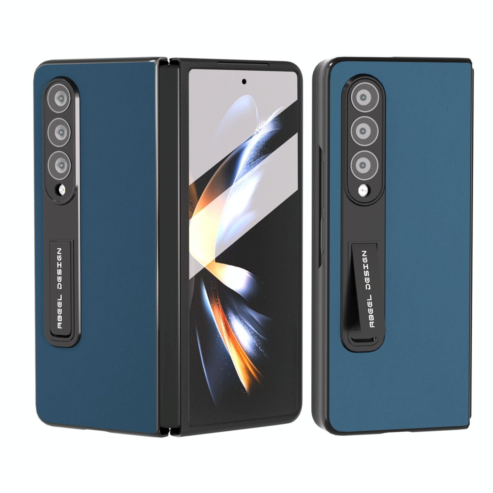V562-B209907400ADE-202505221937-00 For Samsung Galaxy Z Fold4 5G Phone Case With Holder - Silky Soft Edge - Blue - Image 1