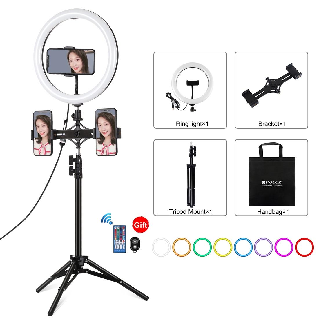 V562-B2503TKP-202504301330-00 10.2 Curved Rgbw Led Ring Light Kit with Tripod Dual Phone Brackets Remote and Clamp - Image 1