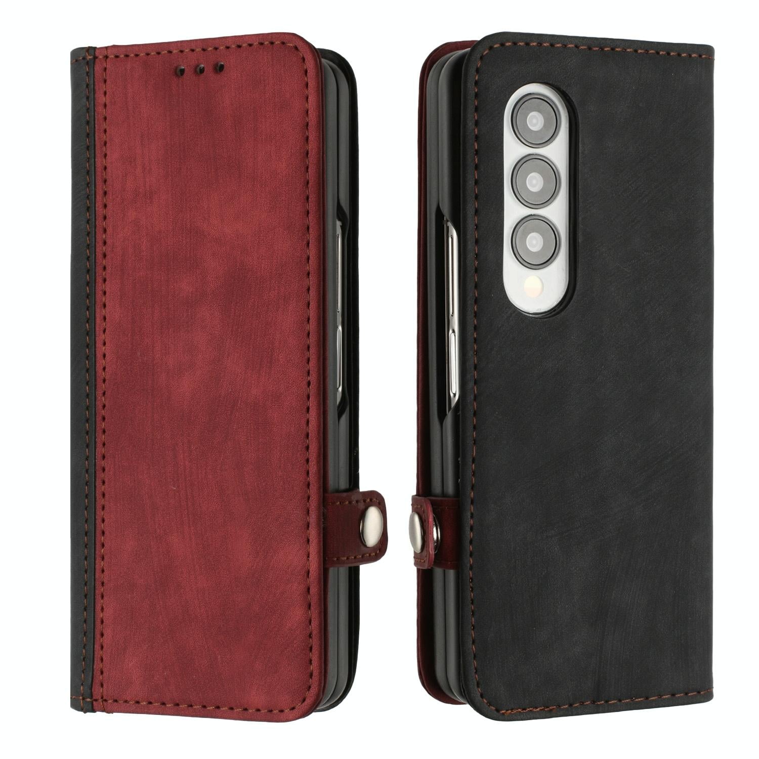V562-B302909300ADE-202503211326-00 For Samsung Galaxy Z Fold4 5G Leather Phone Case With Side Buckle - Red - Image 1