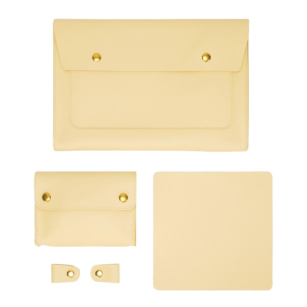 V562-B3061452060DBT-202504022016-00 Waterproof Leather Laptop Liner Bag - 15 Inches 3-in-1 Design - Light Yellow - Image 1