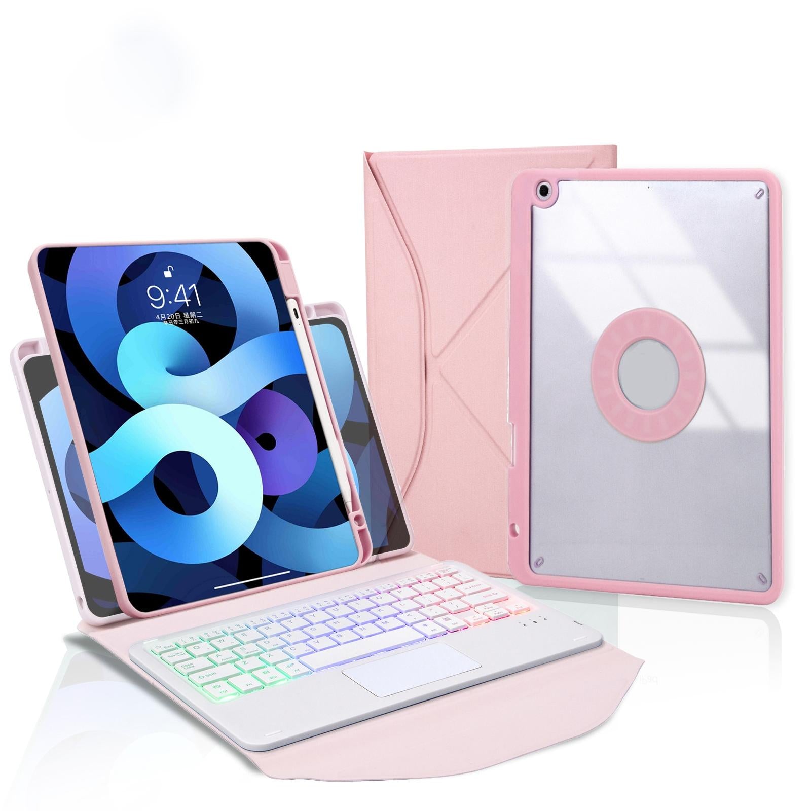 V562-B308972300ADE-202504291941-00 Bluetooth Keyboard Leather Case For Ipad 10.2 - Touchpad Backlight Pen Slot - 2021 / 2020 / 2019 - Pink - Image 1