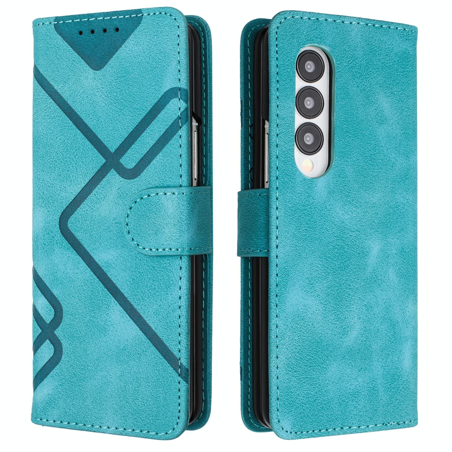 V562-B507362500ADE-202503211453-00 For Samsung Galaxy Z Fold4 5G Smooth Leather Phone Case - Line Pattern - Light Blue - Image 1