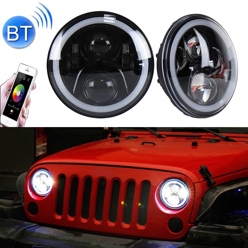 V562-B7212PRC-202503052011-00 2 Pcs 7 Inch Dc12V 6000K - 6500K 50W Car Led Headlight Cree Lamp Beads For Jeep Wrangler / Harley Support App + Bluetooth Control Black - Image 1