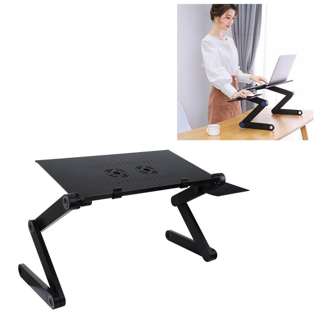 V562-B8633CP-202505261210-00 Adjustable Foldable Laptop Stand with Fans & Mouse Pad - Portable Aluminum - Black - Image 1
