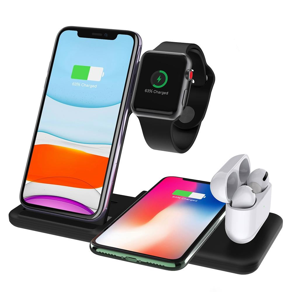 V562-B9271G8PI-202504211953-00 4 In 1 Wireless Charger Stand For Iphone Apple Watch Airpods Dual Phone Charging Black - Image 1