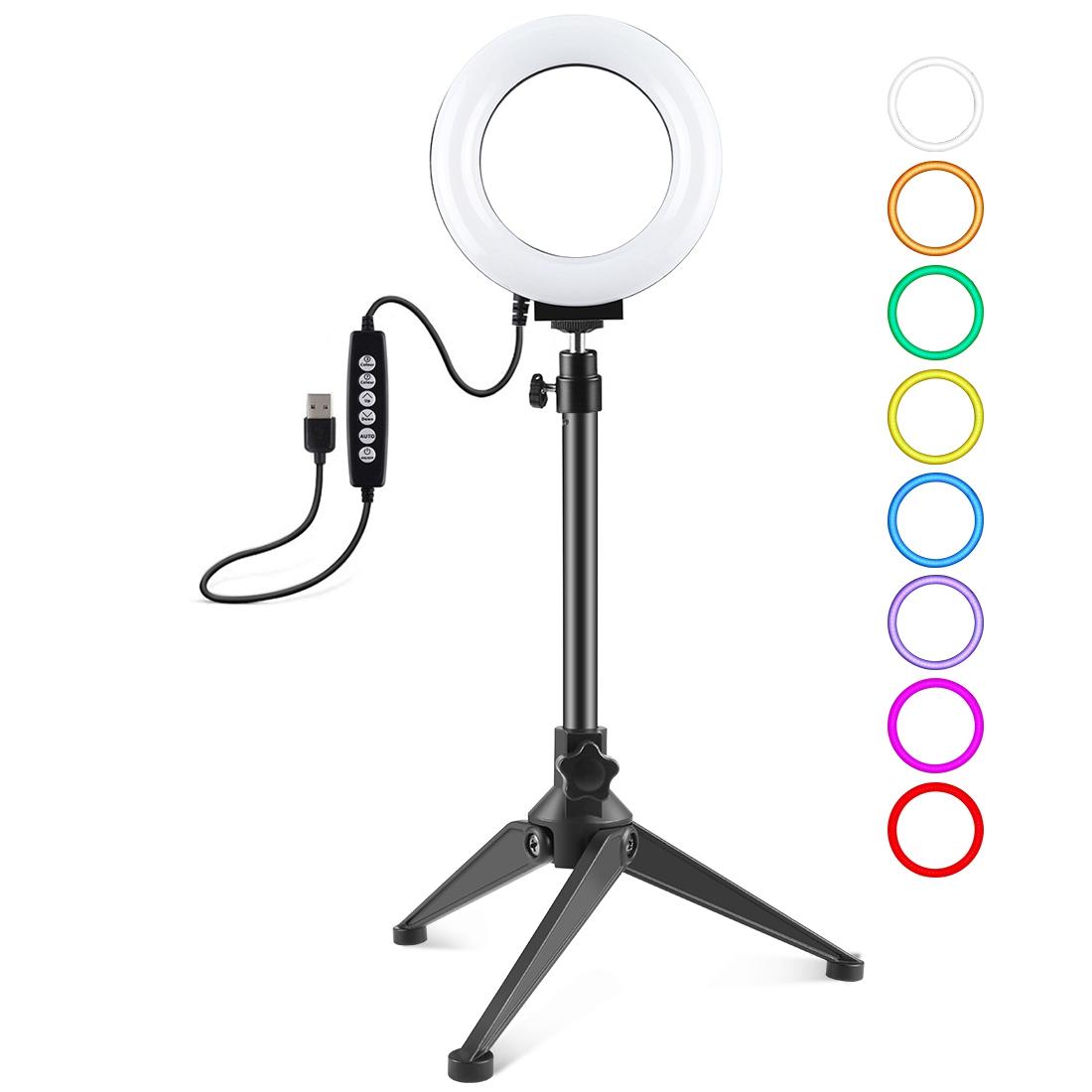 V562-B9403TKP-202502212040-00 10 Mode Usb Led Ring Light with Tripod Mount and Cold Shoe Ball Head - 4.7 Inch Diameter - Image 1