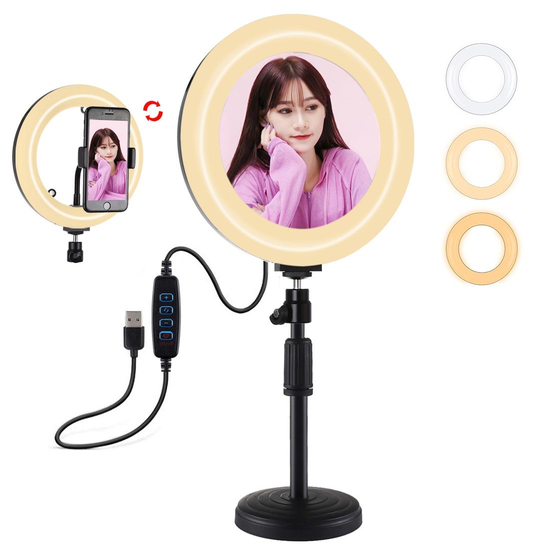 V562-B9703TKP-202503061930-00 7.9 Dual-colour Led Ring Light with Desktop Mount and Phone Clamp - Image 1