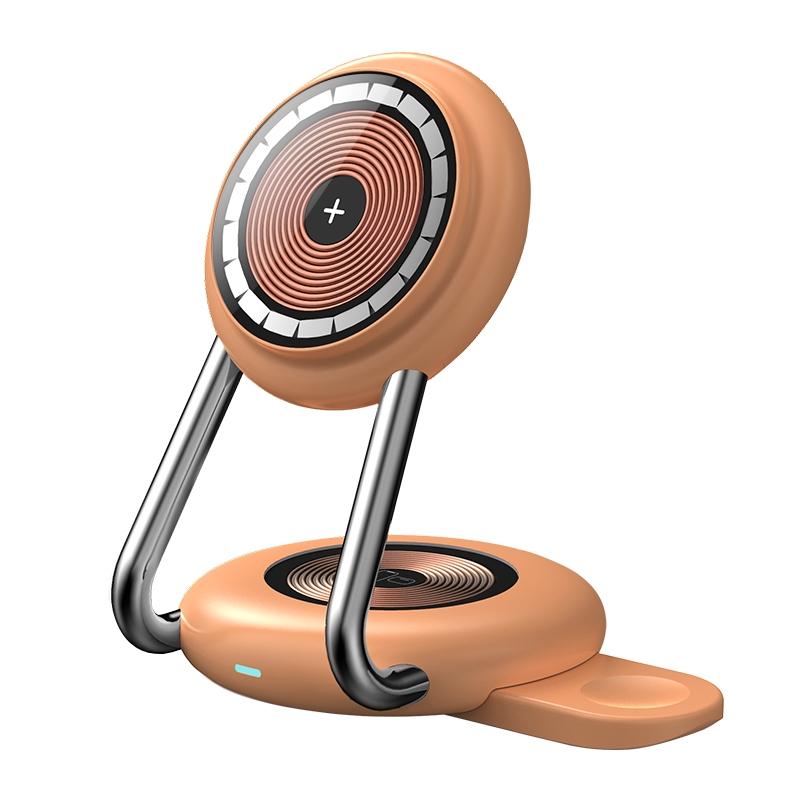 V562-C103833400ADE-202504211916-00 15W 3 In 1 Transparent Magnetic Wireless Charger - Orange - Image 1