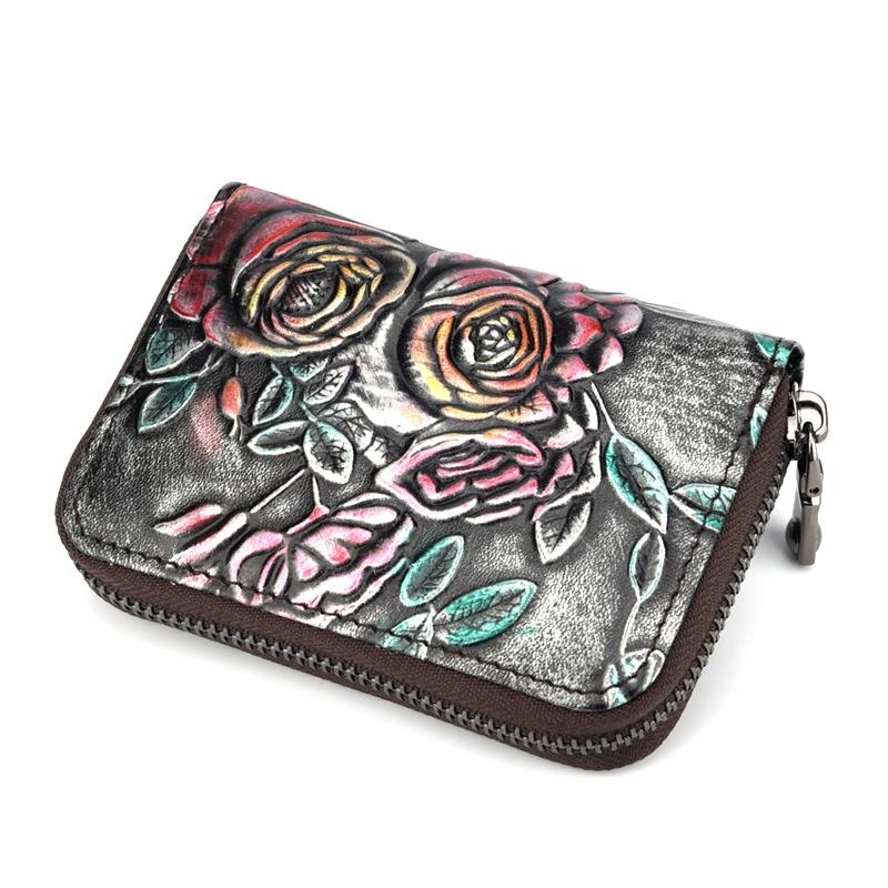 V562-C1038522060DBT-202503280245-00 Hand Painted Leather Card Holder Silver - Image 1