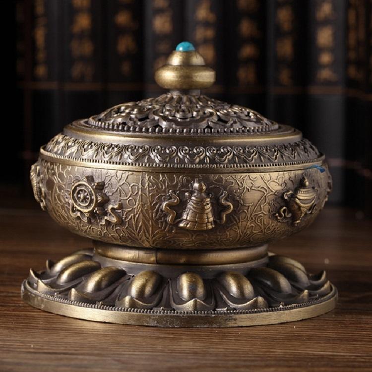 V562-C104002550DBT-202503041610-00 Medium Eight Treasure Incense Burner Decoration - Perfect for Home - Bronze - Image 1
