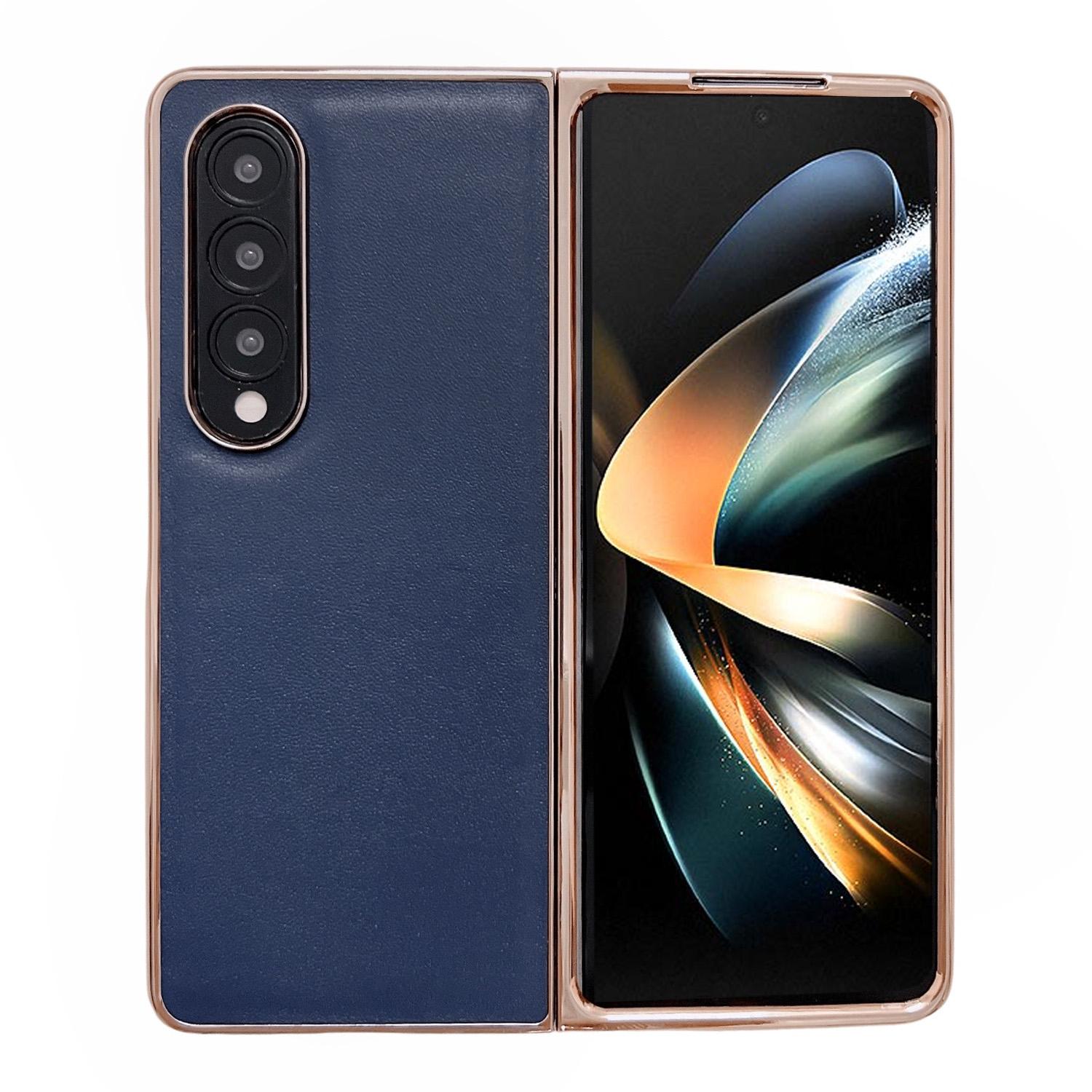 V562-C104086300ADE-202505291341-00 For Samsung Galaxy Z Fold4 5G Xiaoya Series Genuine Leather Plating Case - Blue - Image 1