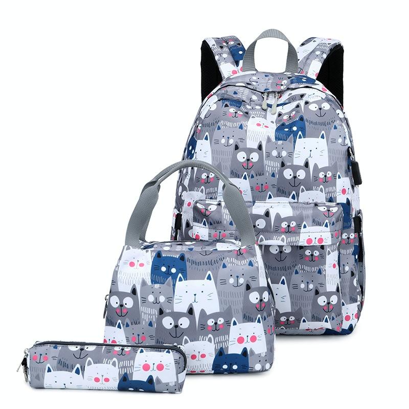 V562-C1050885850DBT-202505271308-00 Student Backpack Set - Printed Design - Grey - Image 1