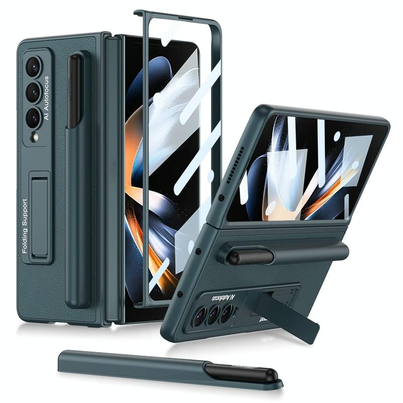 V562-C105458300ADE-202503211306-00 For Samsung Galaxy Z Fold4 5G Leather Case With Holder & Pen Slots - Thin & Shockproof - Dark Night Green - Image 1