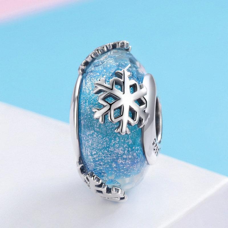 V562-C1058386240DBT-202504111606-00 925 Sterling Silver Seasonal Glass Bead Bracelet Charms - Light Blue - Image 1