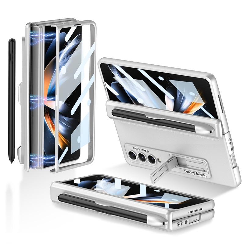 V562-C107857300ADE-202505291211-00 For Samsung Galaxy Z Fold4 5G Foldable Magnetic Flip Case With Holder & Pen Slot - Gkk - Silver - Image 1