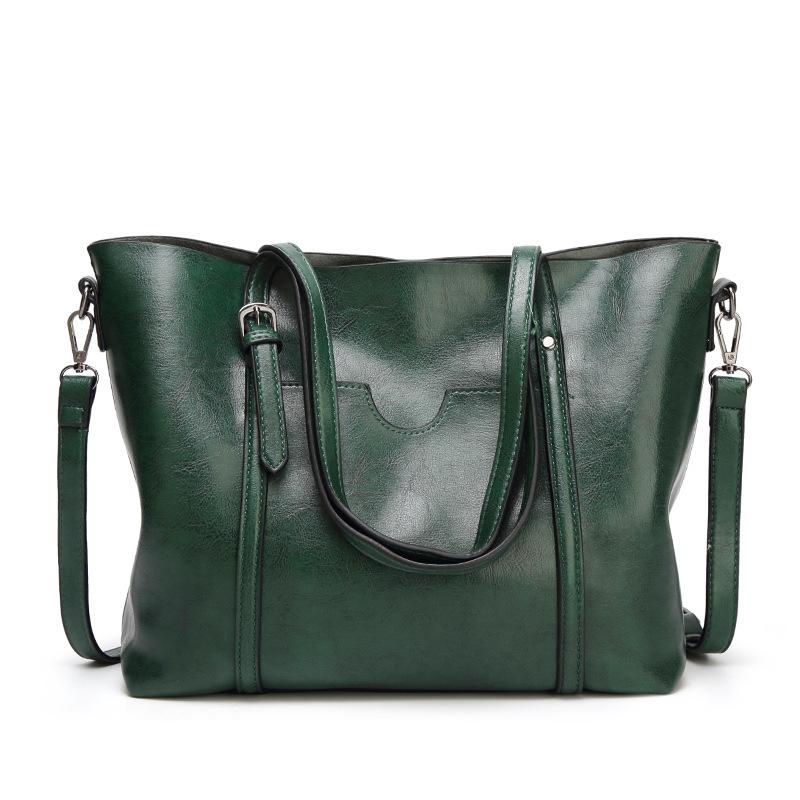 V562-C1087371060DBT-202503041341-00 Stylish All-match Leather Handbag - Wax Finish - Green - Image 1