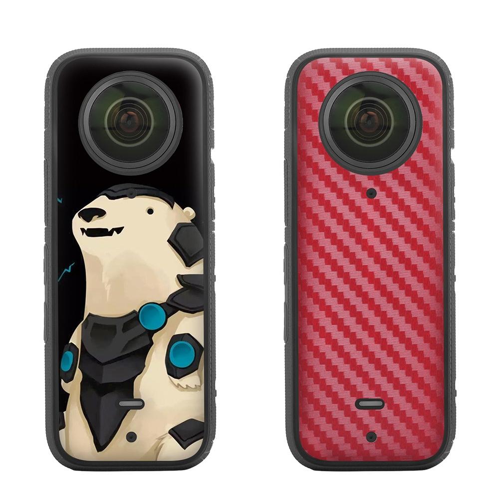 V562-C1090223060DBT-222239-00 Protective Film Stickers for Dji Insta360 X3 Panoramic Camera - Polar Bear + Carbon Pattern Red - Image 1