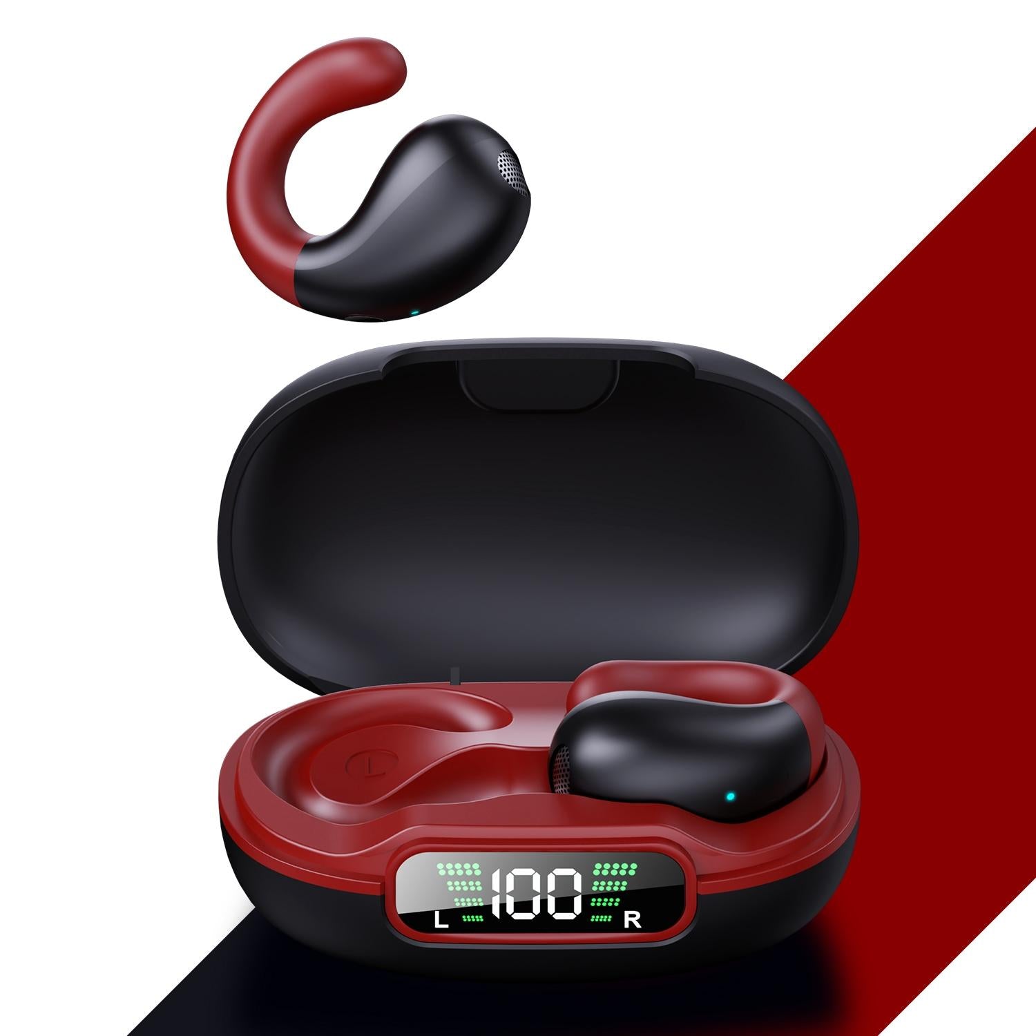 V562-C1096383060DBT-202505222110-00 Wireless Bluetooth Earphone with Charging Case - Clip-on - Black Red - Image 1