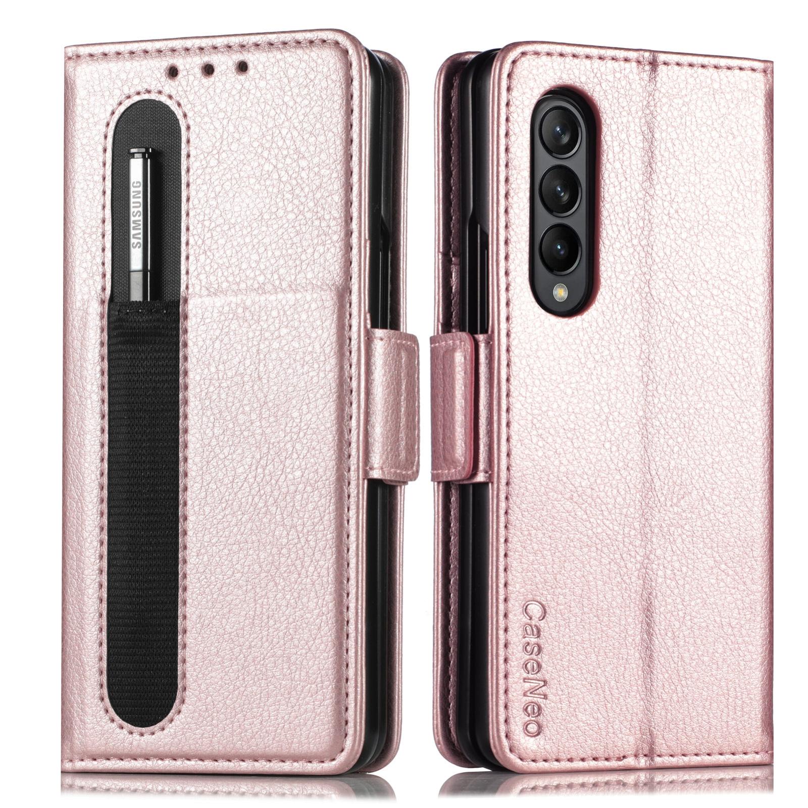 V562-C109665300ADE-202505291241-00 For Samsung Galaxy Z Fold4 5G Litchi Pattern Case With Pen And Card Slots - 4 - Rose Gold - Image 1