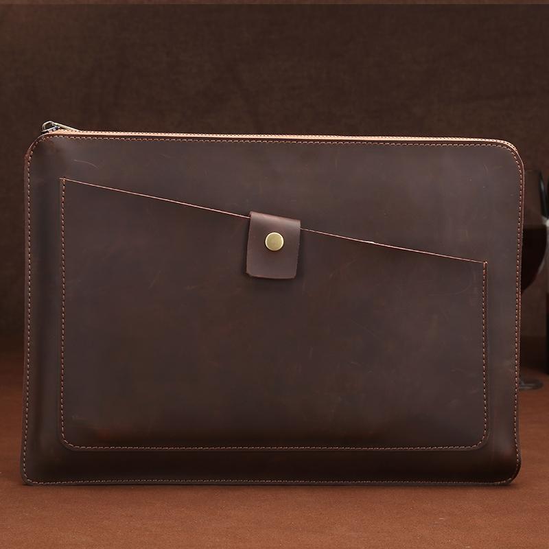 V562-C1896BL-202504021946-00 Premium Leather Business Laptop / Tablet Zipper Bag - Universal Fit - Coffee - Image 1