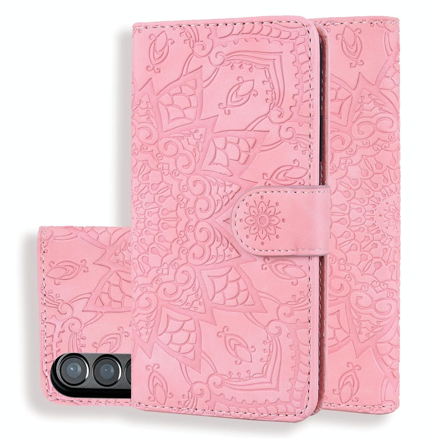 V562-C200457500ADE-202505291236-00 For Samsung Galaxy Z Fold4 5G Dual Fold Mandala Leather Case - Embossed Design - Pink - Image 1
