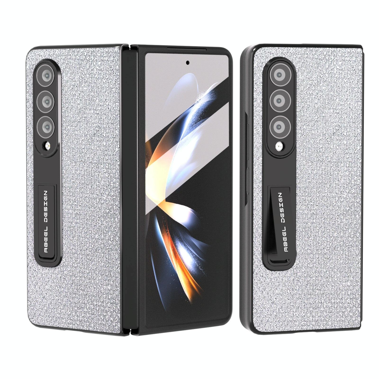 V562-C201017400ADE-202505291227-00 For Samsung Galaxy Z Fold4 5G Diamond Edge Case With Holder - Silver - Image 1