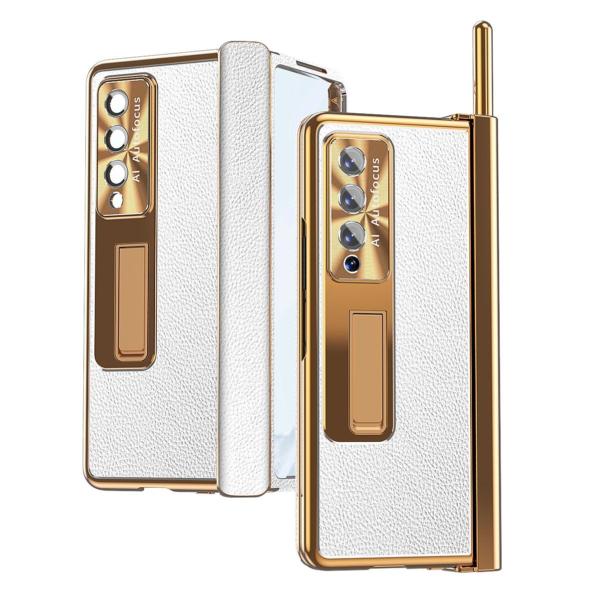 V562-C201994300ADE-202503211425-00 For Samsung Galaxy Z Fold4 5G Shockproof Magnetic Litchi Pattern Phone Case - Silver Gold - Image 1