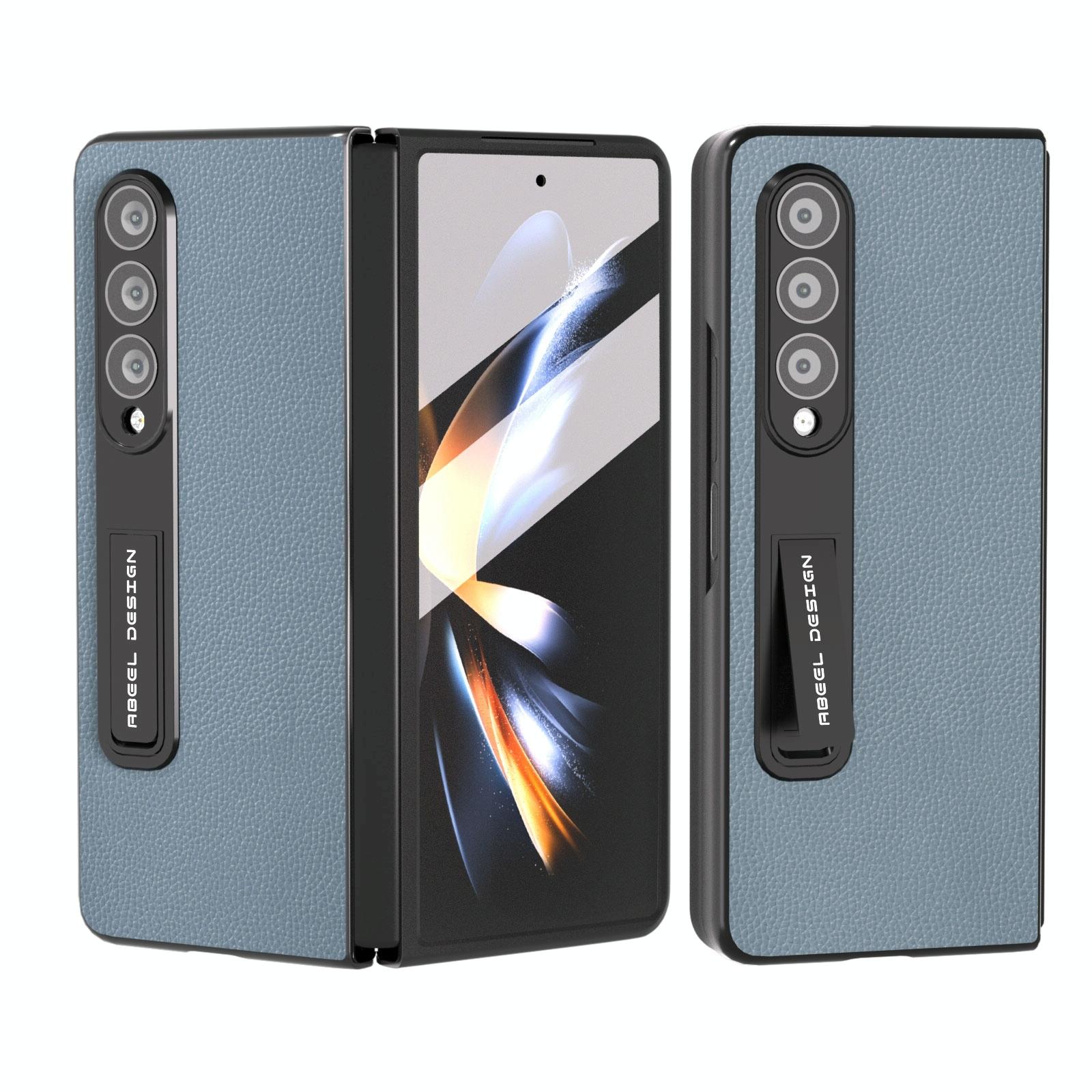 V562-C205907400ADE-202505221925-00 For Samsung Galaxy Z Fold4 5G Leather Phone Case With Holder - Blue - Image 1