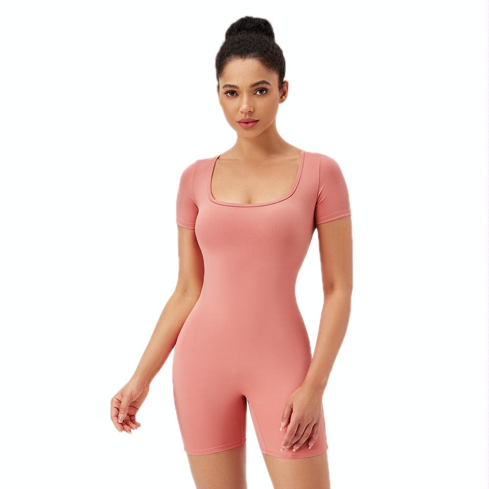 V562-C4081705060DBT-202503262016-00 Quick Drying Women Square Neck Yoga Jumpsuit - Rose Pink - Xl - Image 1
