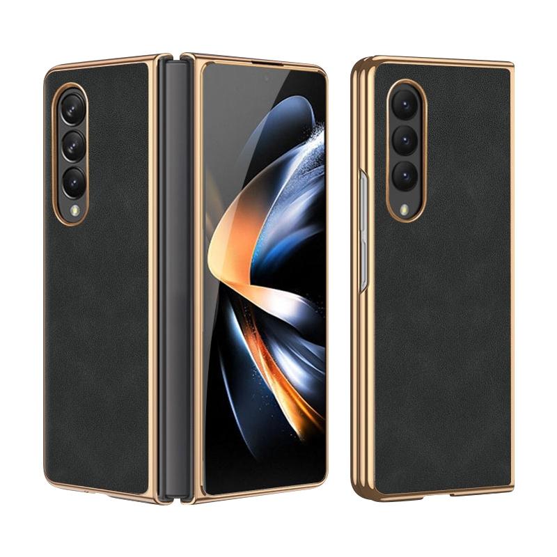V562-C600483500ADE-202504292107-00 For Samsung Galaxy z Fold4 5G Foldable Lambskin Phone Case - Electroplated - Black - Image 1