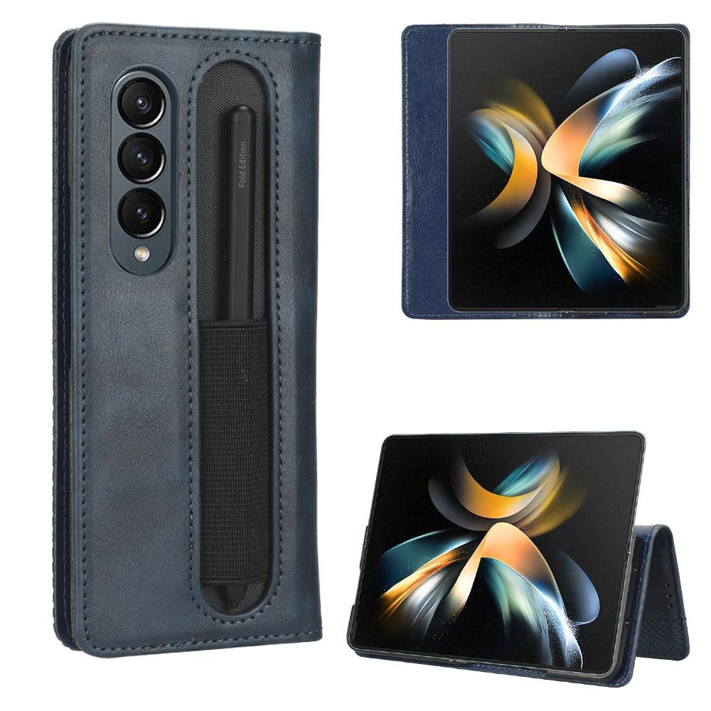 V562-C620206300ADE-202503211435-00 For Samsung Galaxy Z Fold4 5G Vintage Leather Phone Case With Magnetic Buckle - Blue - Image 1