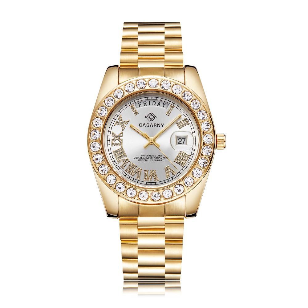V562-D101399200ADE-223828-00 Men Quartz Watch with Diamond-encrusted Roman Numeral Dial - Gold Shell White Dial - Image 1