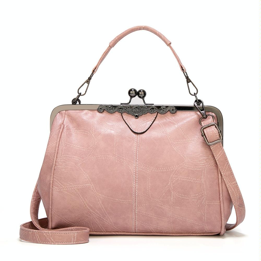 V562-D1030443060DBT-227062-00 Adjustable Leather Crossbody Bag with Vintage Buckle - Pink - Image 1