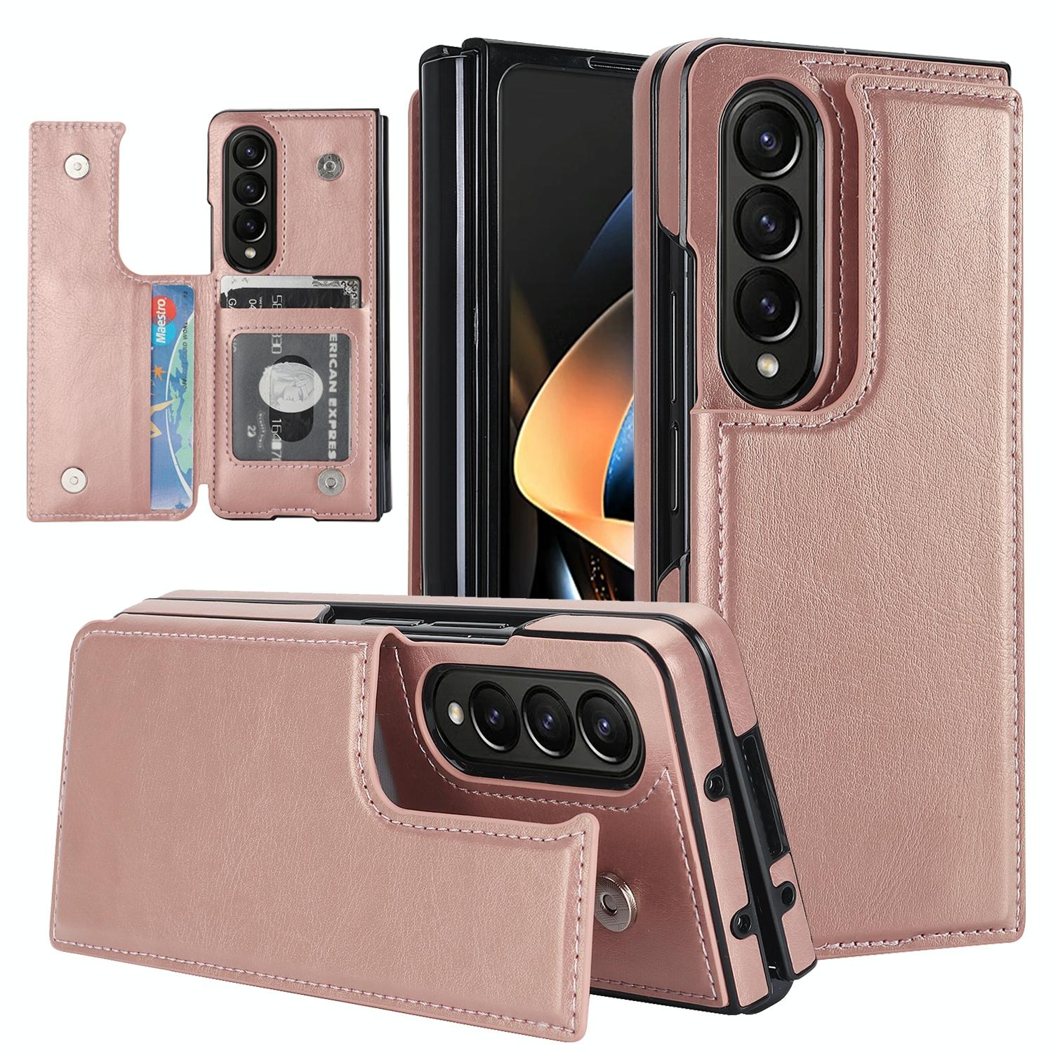 V562-D103307500ADE-202503211420-00 For Samsung Galaxy z Fold4 5G Foldable Phone Case with Double Buckle Card Slot - Rose Gold - Image 1
