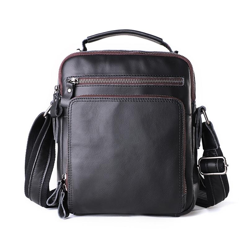 V562-D1037413850DBT-202503032025-00 Men Large Capacity One Shoulder Leather Messenger Bag - Napa Texture Black - Image 1