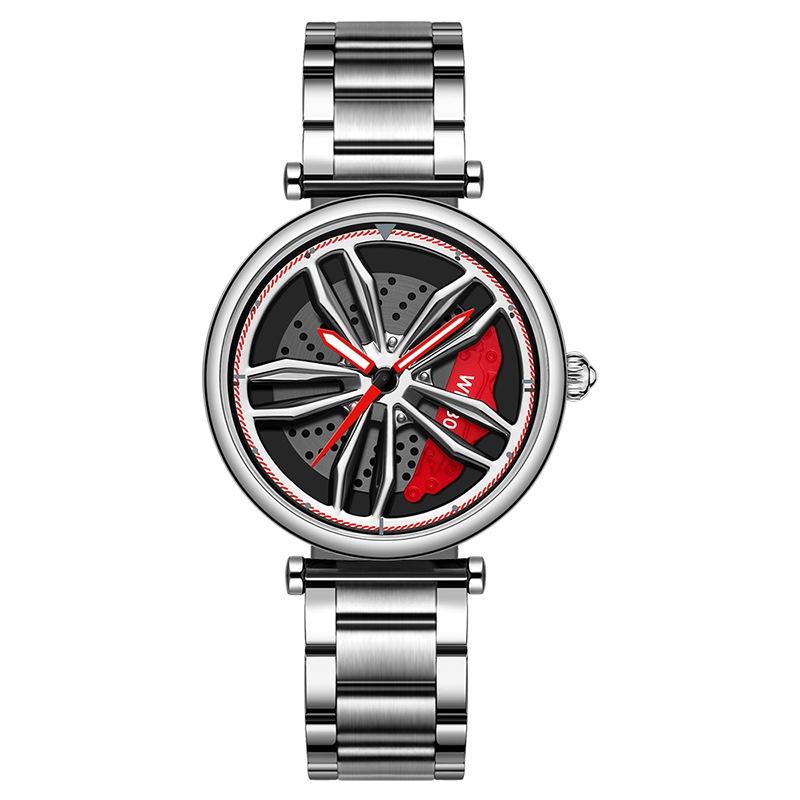 V562-D1045249850DBT-202504171916-00 Stylish Steel Band Quartz Watch for Couples - Silver Red - Image 1